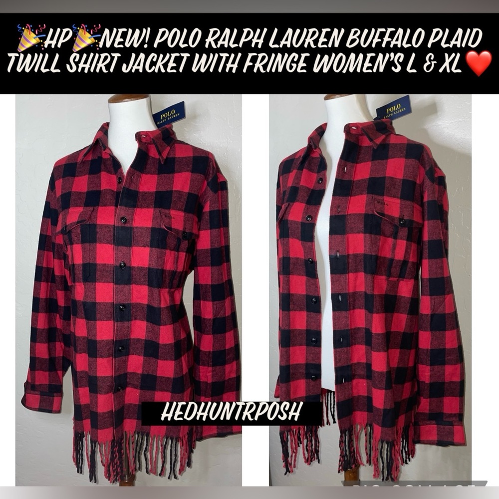 🎉HP🎉New! Polo Ralph Lauren Buffalo Plaid Twill Shirt Jacket Fringe Size L & XL